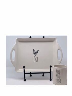NEW Rae Dunn “EAT” Chicken Rooster Ceramic Platter Server Tray Farmline